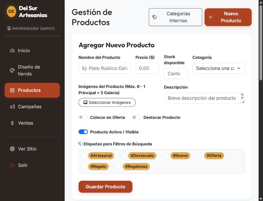 Pantalla para cargar y administrar productos